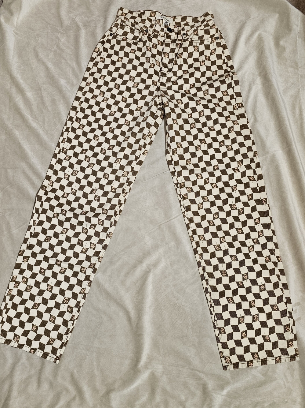 Madewell Brown and White Checkerboard Straight-Leg Chinos